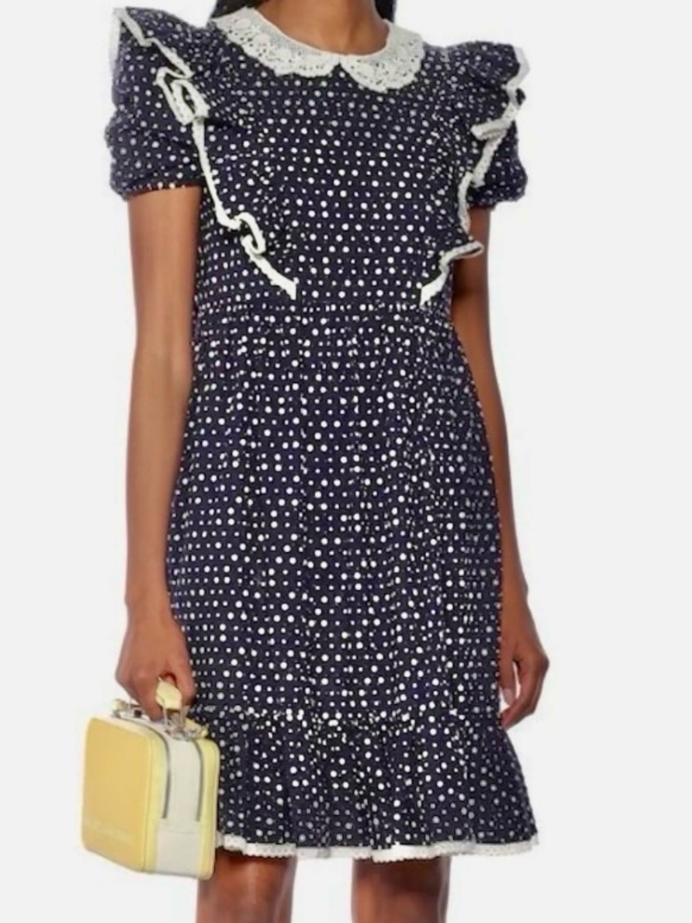 Marc Jacob’s *Rare* The Shirley Dress in Navy Blue Polk Dot w White Lace Collar